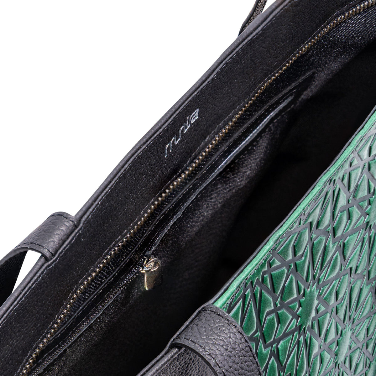 Bolso tote de piel – Verde y negro, grabado Alhambra