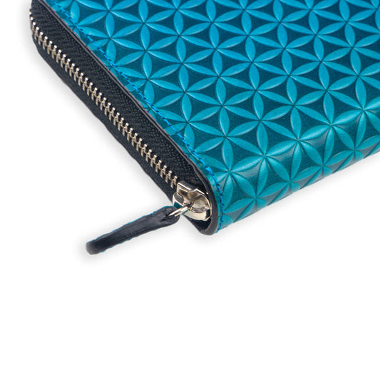 Cartera grande de piel con cremallera – Azul