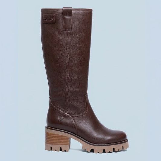 Bota alta de tacón en piel marrón - Helsa - MIAS