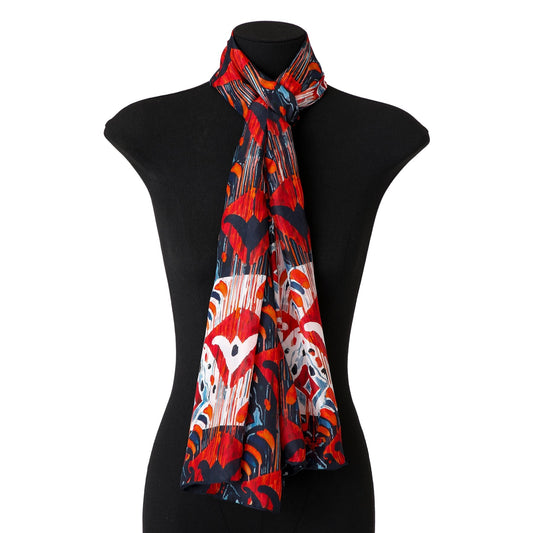 Pañuelo de seda con estampado ikat – Rojo y azul