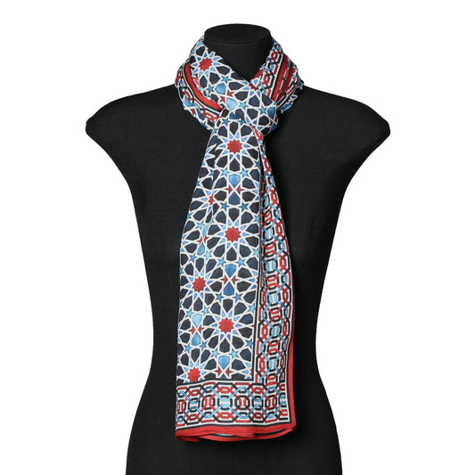 Pañuelo de modal inspirado en el arte islámico – Azul, rojo y negro