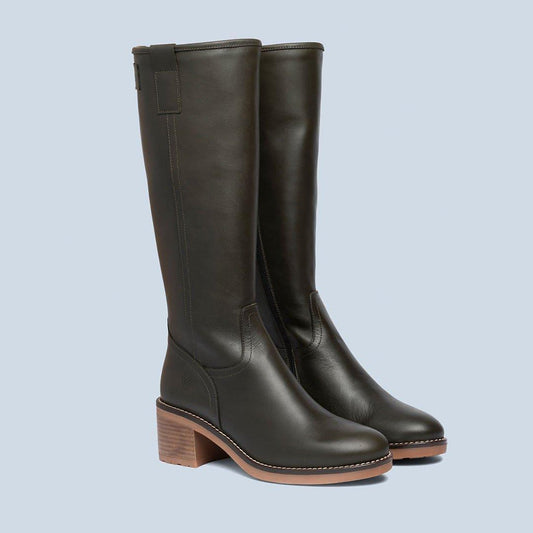 Botas altas de tacón Piel Kaki - Mabel - MIAS