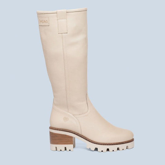 Bota alta de tacón en piel beige - Helsa - MIAS