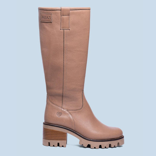 Bota alta de tacón en piel taupe - Helsa - MIAS