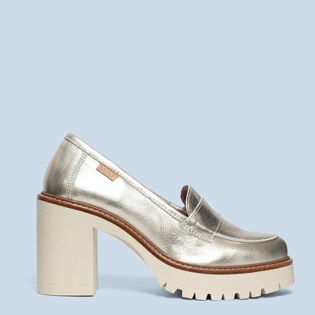 Zapatos de tacón laminado en oro - Keyla - MIAS