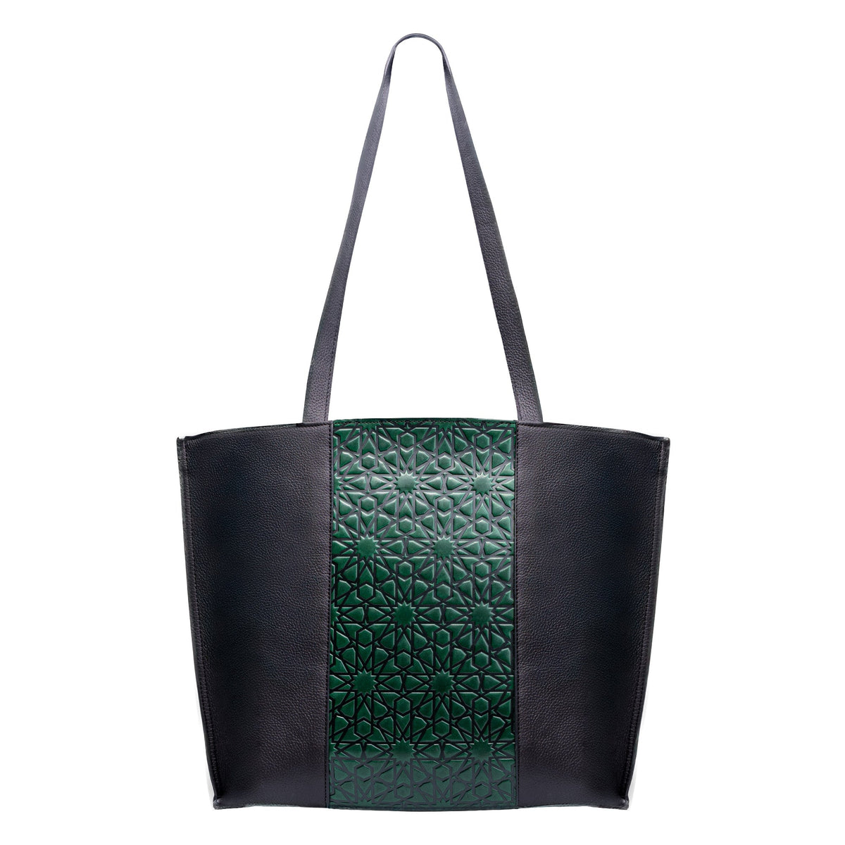 Bolso tote de piel – Verde y negro, grabado Alhambra