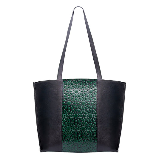 Bolso tote de piel – Verde y negro, grabado Alhambra