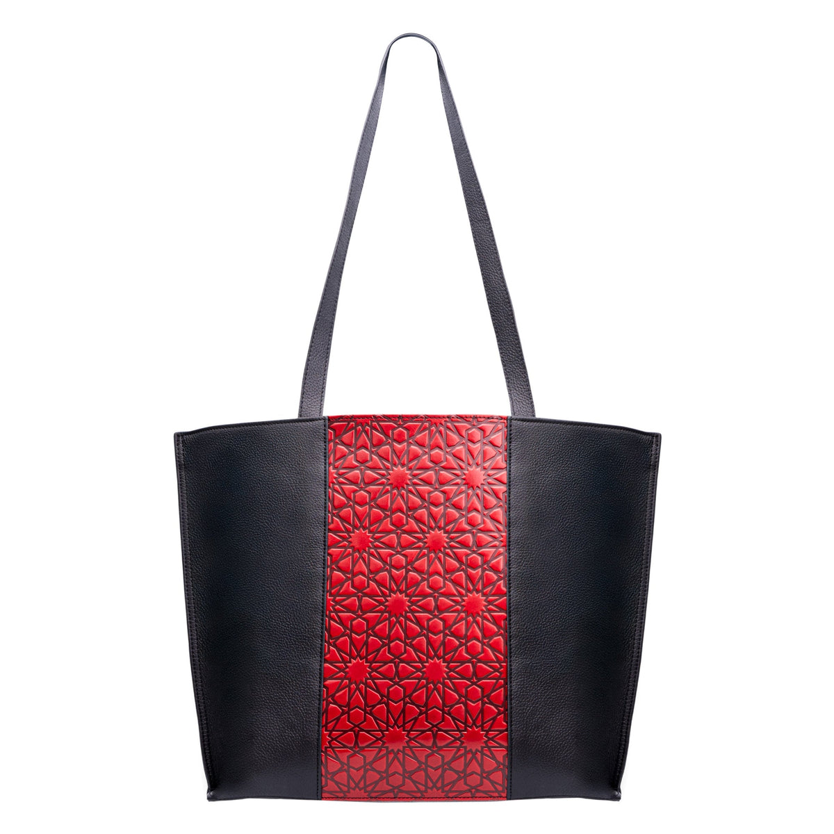 Bolso tote de piel – Rojo y negro, grabado Alhambra