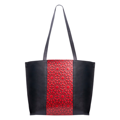 Bolso tote de piel – Rojo y negro, grabado Alhambra