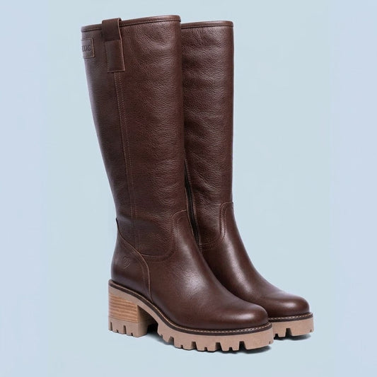 Bota alta de tacón en piel marrón - Helsa - MIAS