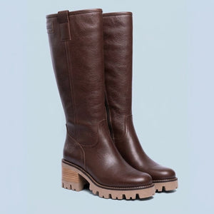 Bota alta de tacón en piel marrón - Helsa - MIAS