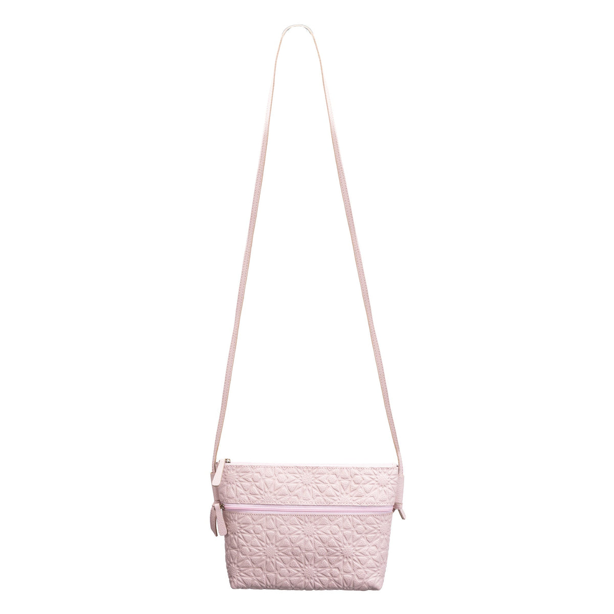 Bolso bandolera de piel grabada – Rosa pálido