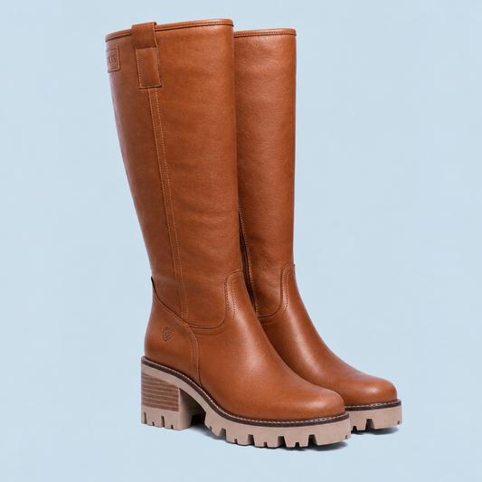 Botas altas de tacón de piel para mujer, cuero - Helsa