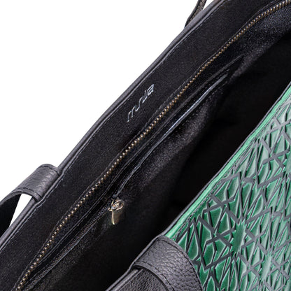 Bolso tote de piel – Verde y negro, grabado Alhambra