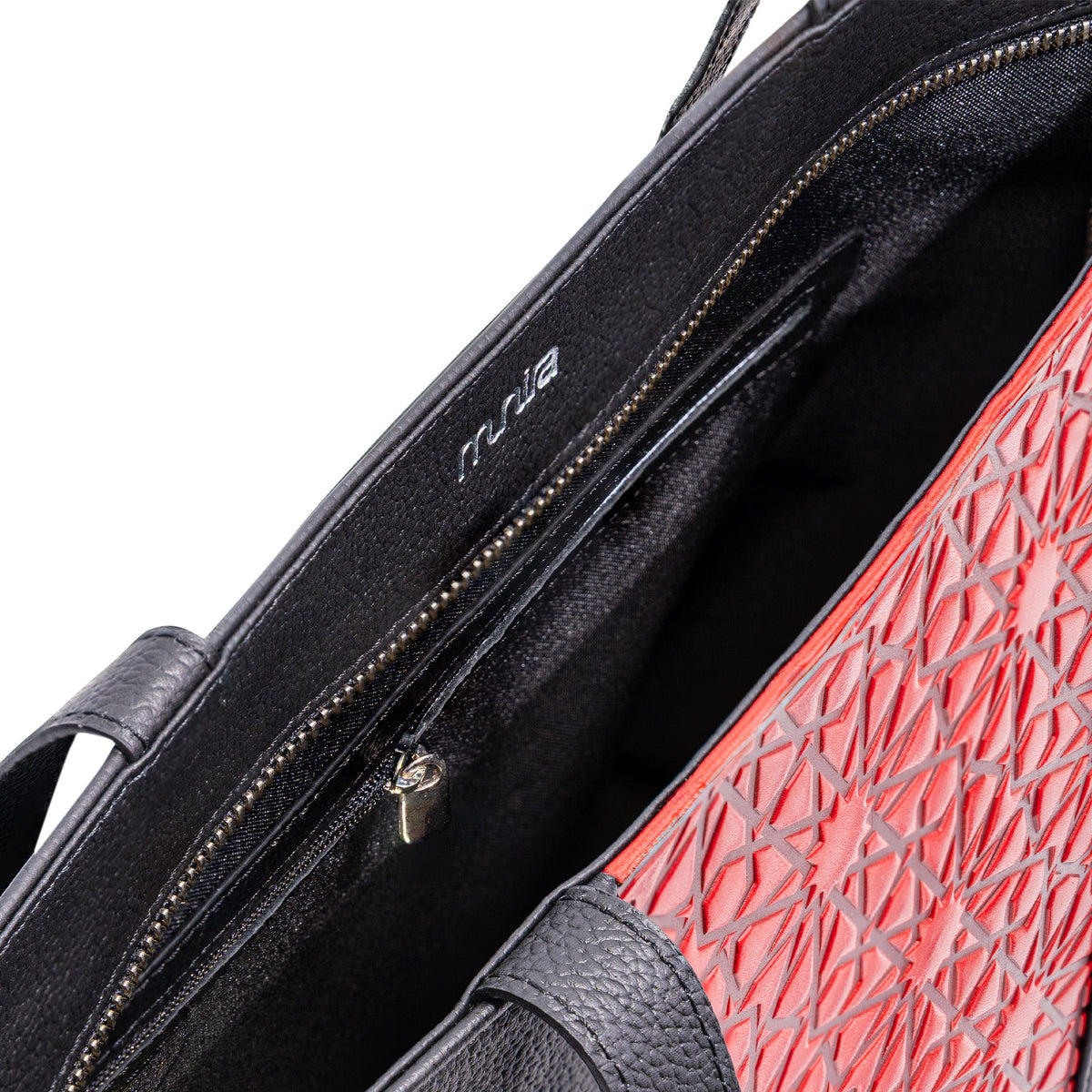 Bolso tote de piel – Rojo y negro, grabado Alhambra