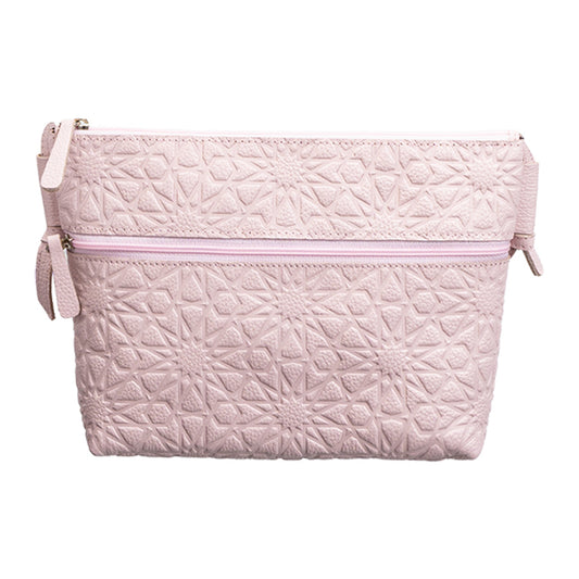 Bolso bandolera de piel grabada – Rosa pálido