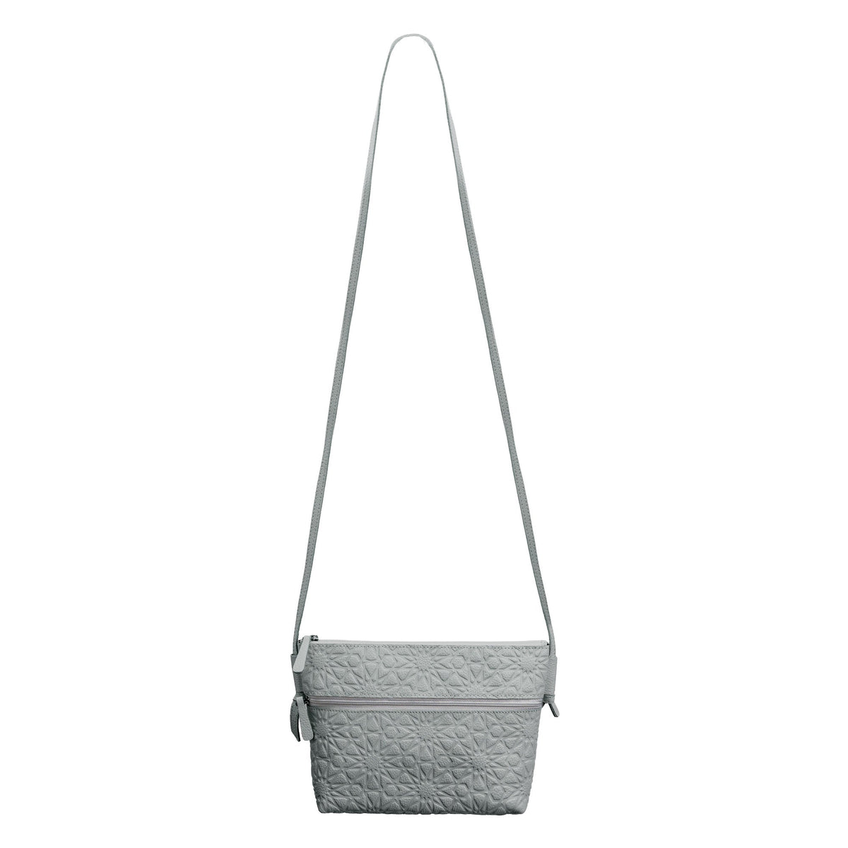 Bolso bandolera de piel grabada – Gris