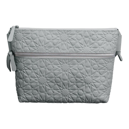 Bolso bandolera de piel grabada – Gris