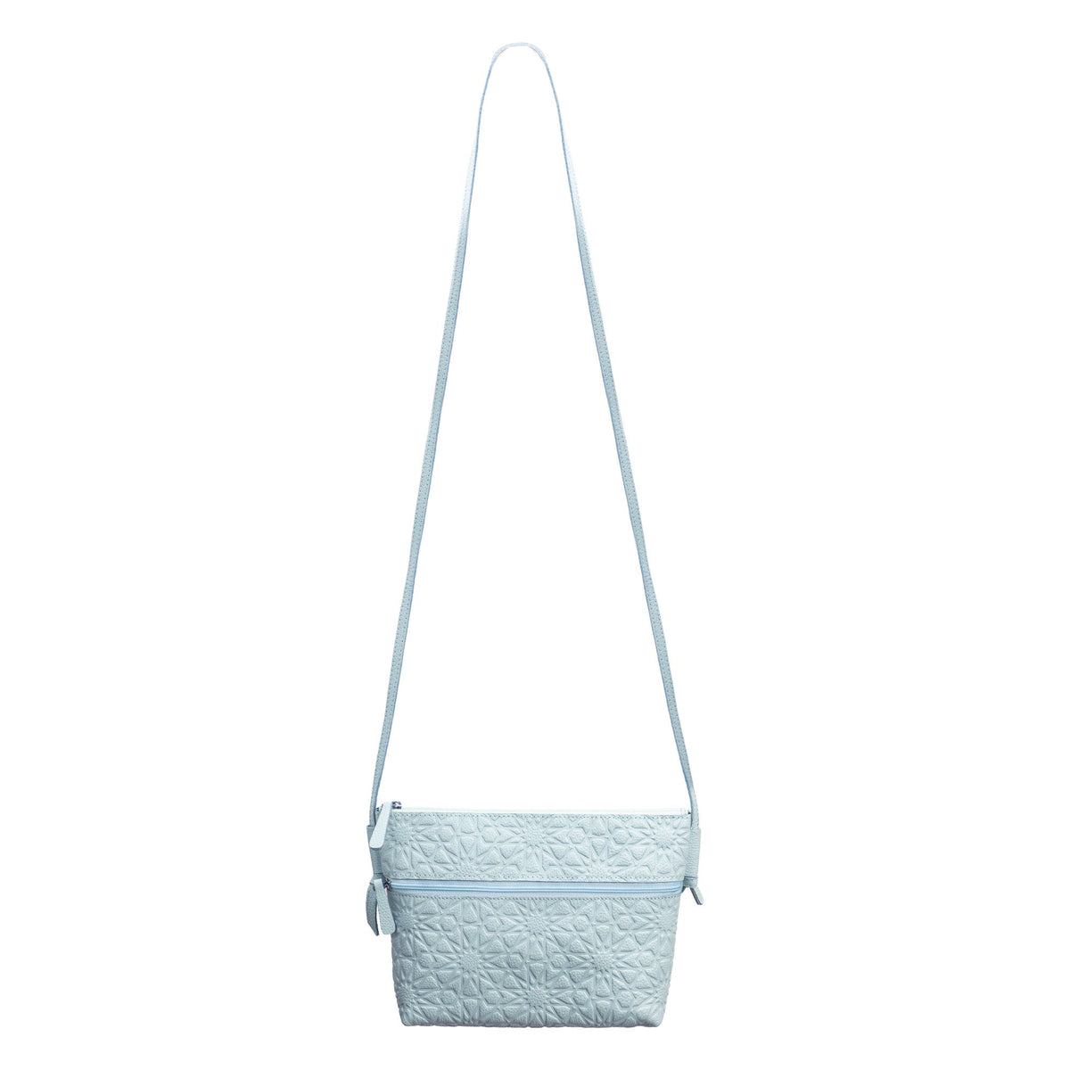Bolso bandolera de piel grabada – Azul claro