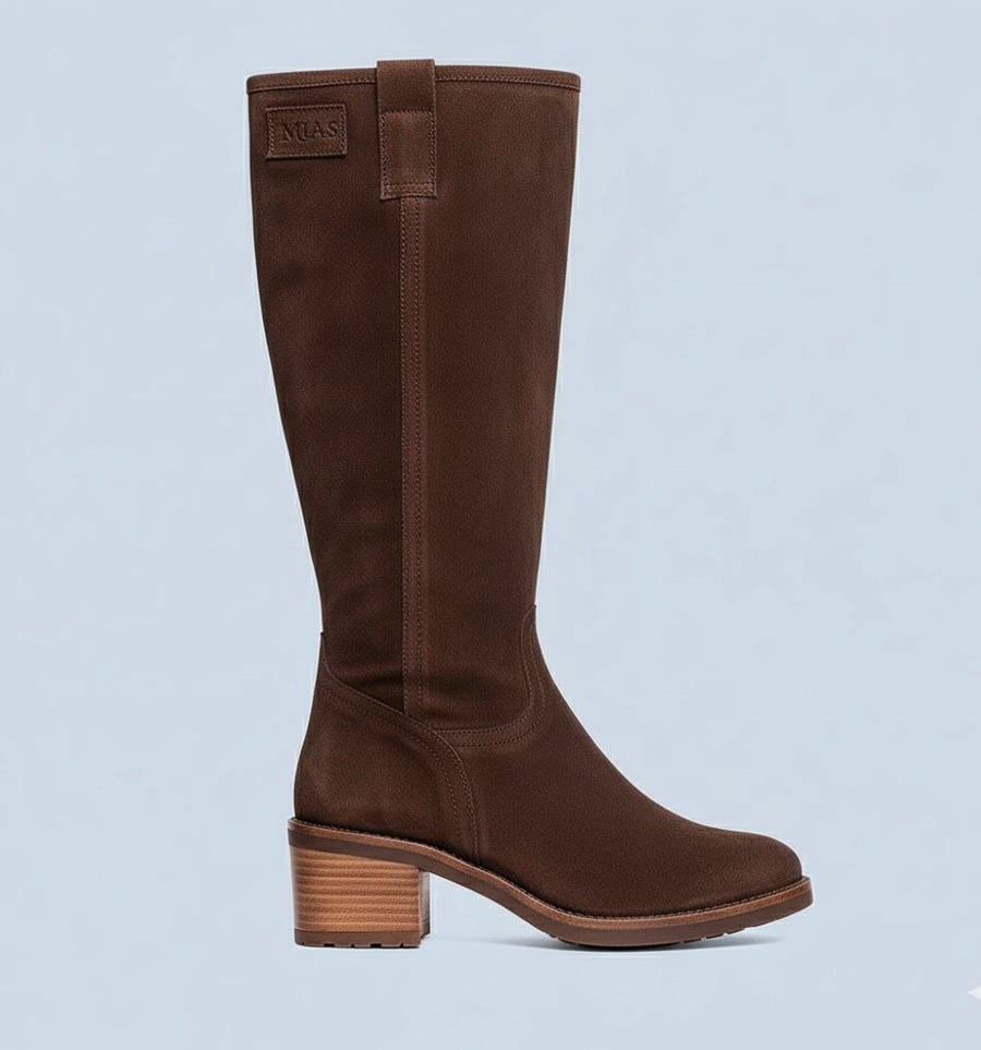 Botas altas de tacón Serraje Marrón- Mabel