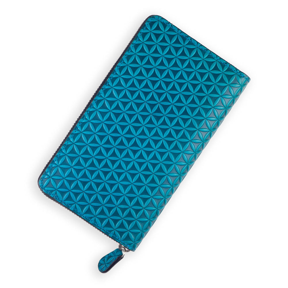 Cartera grande de piel con cremallera – Azul