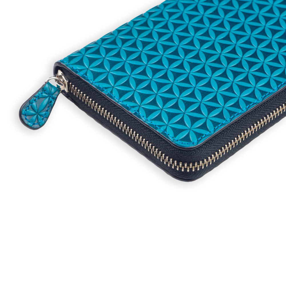Cartera grande de piel con cremallera – Azul