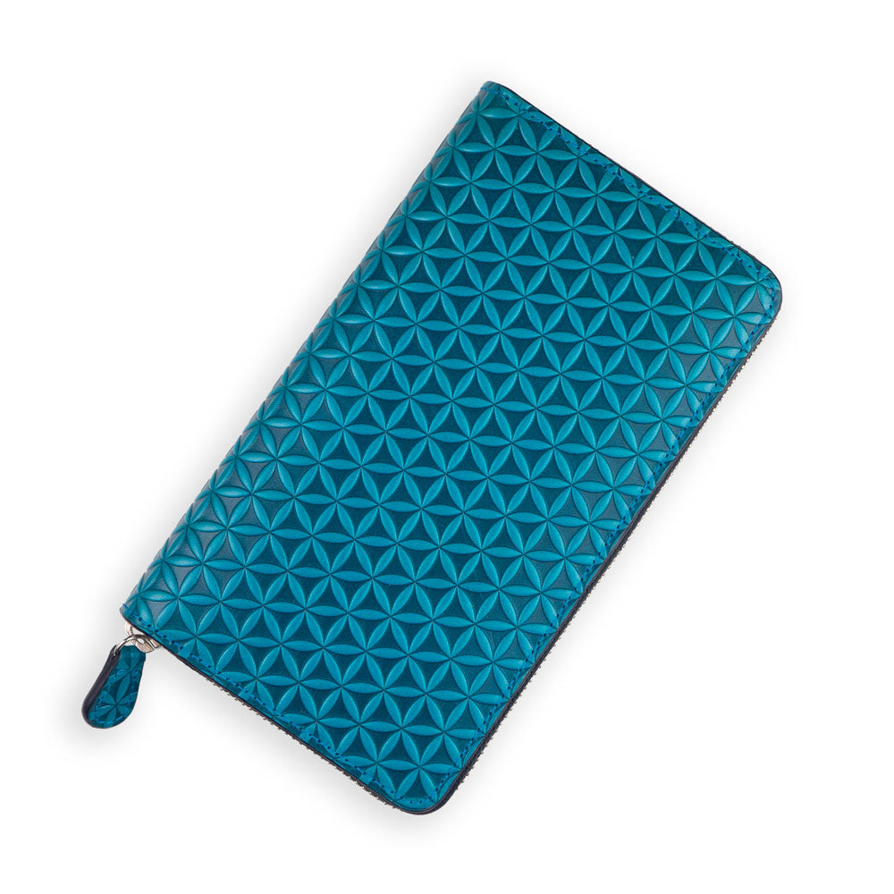 Cartera grande de piel con cremallera – Azul