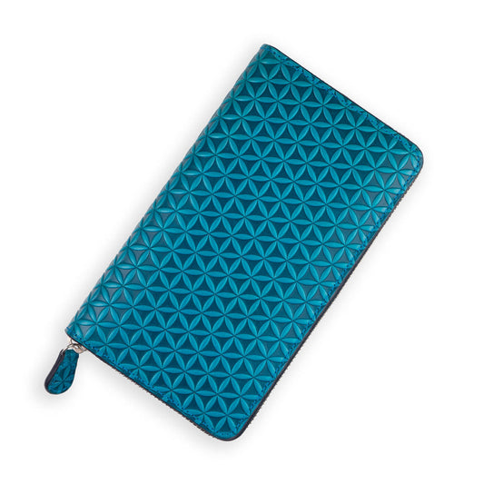 Cartera grande de piel con cremallera – Azul