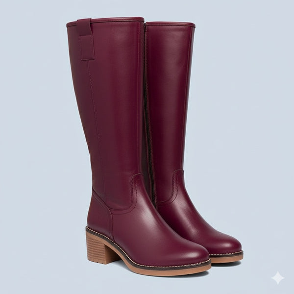 Botas altas de tacón Napa Burdeos - Mabel