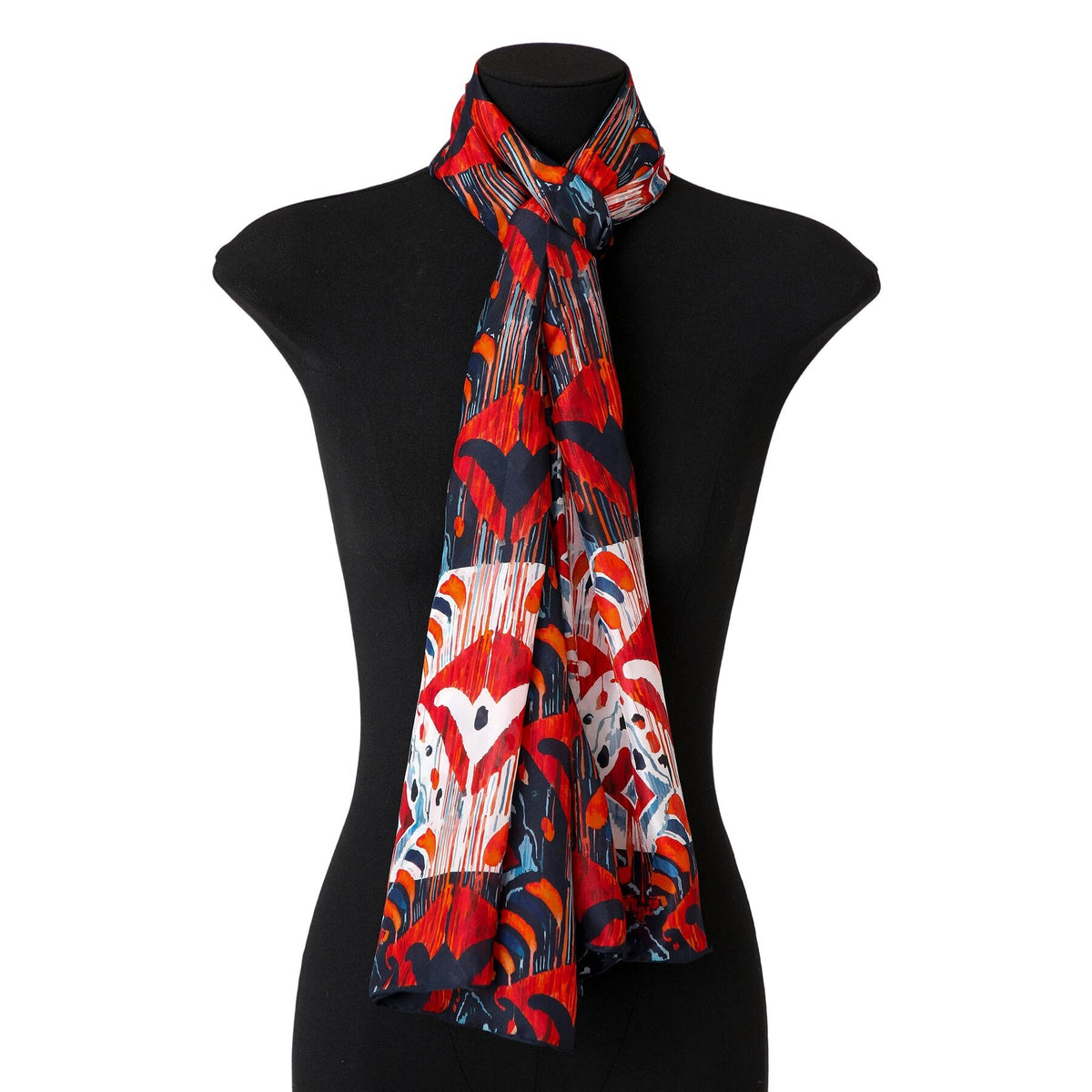 Pañuelo de seda con estampado ikat – Rojo y azul