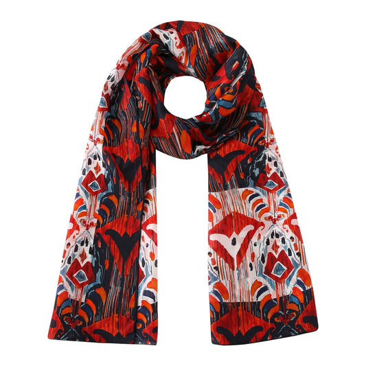 Pañuelo de seda con estampado ikat – Rojo y azul
