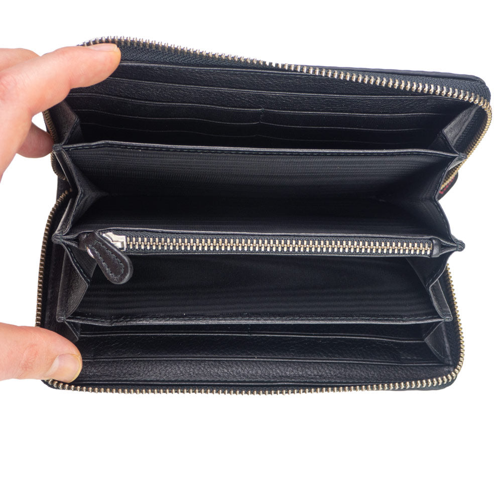 Cartera grande de piel con cremallera – Azul