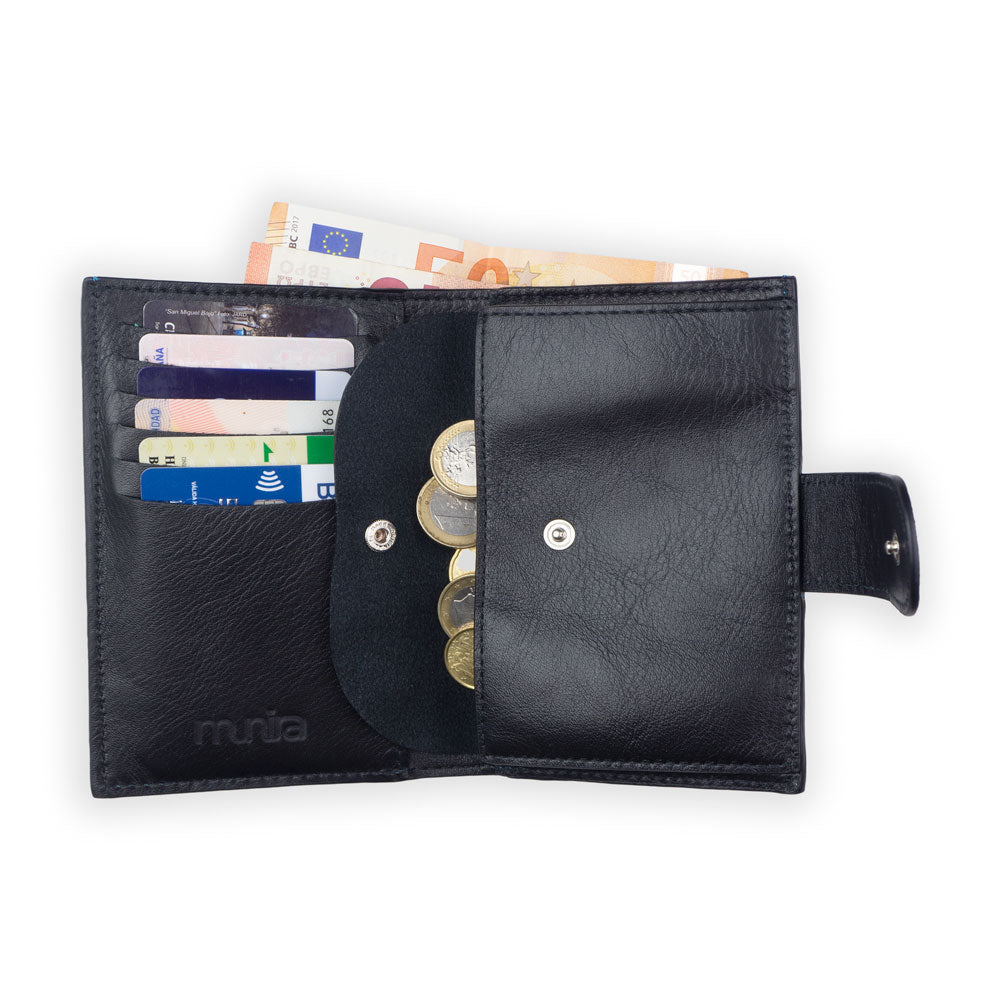 Cartera con monedero de piel Zellige – Azul