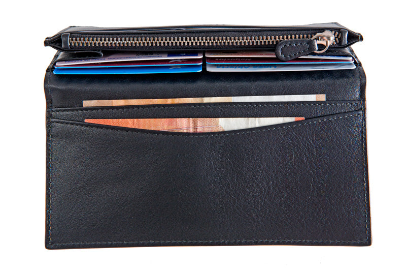 Cartera grande de piel grabada Freila – Azul