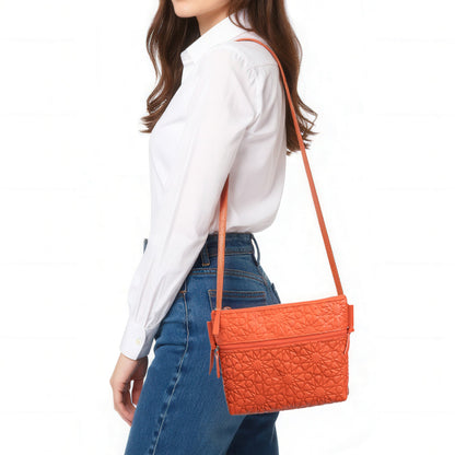 Bolso bandolera de piel grabada – Naranja