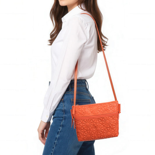 Bolso bandolera de piel grabada – Naranja