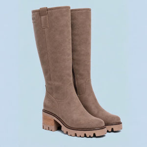 Bota alta de tacón en serraje taupe - Helsa - MIAS