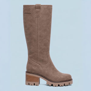 Bota alta de tacón en serraje taupe - Helsa - MIAS