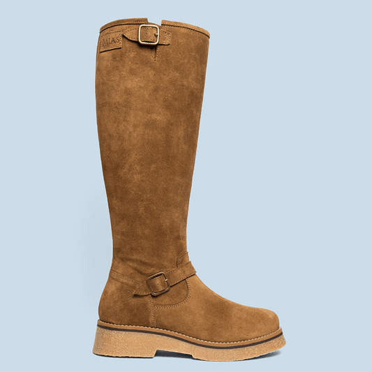 Bota plana piel serraje cuero - Minerva - MIAS