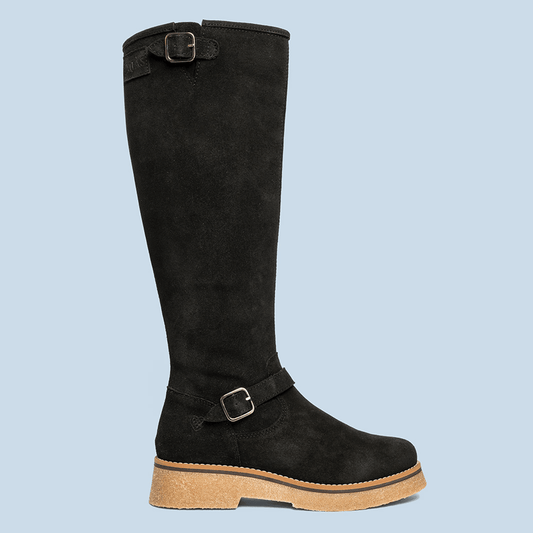 Bota plana piel serraje negro - Minerva - MIAS