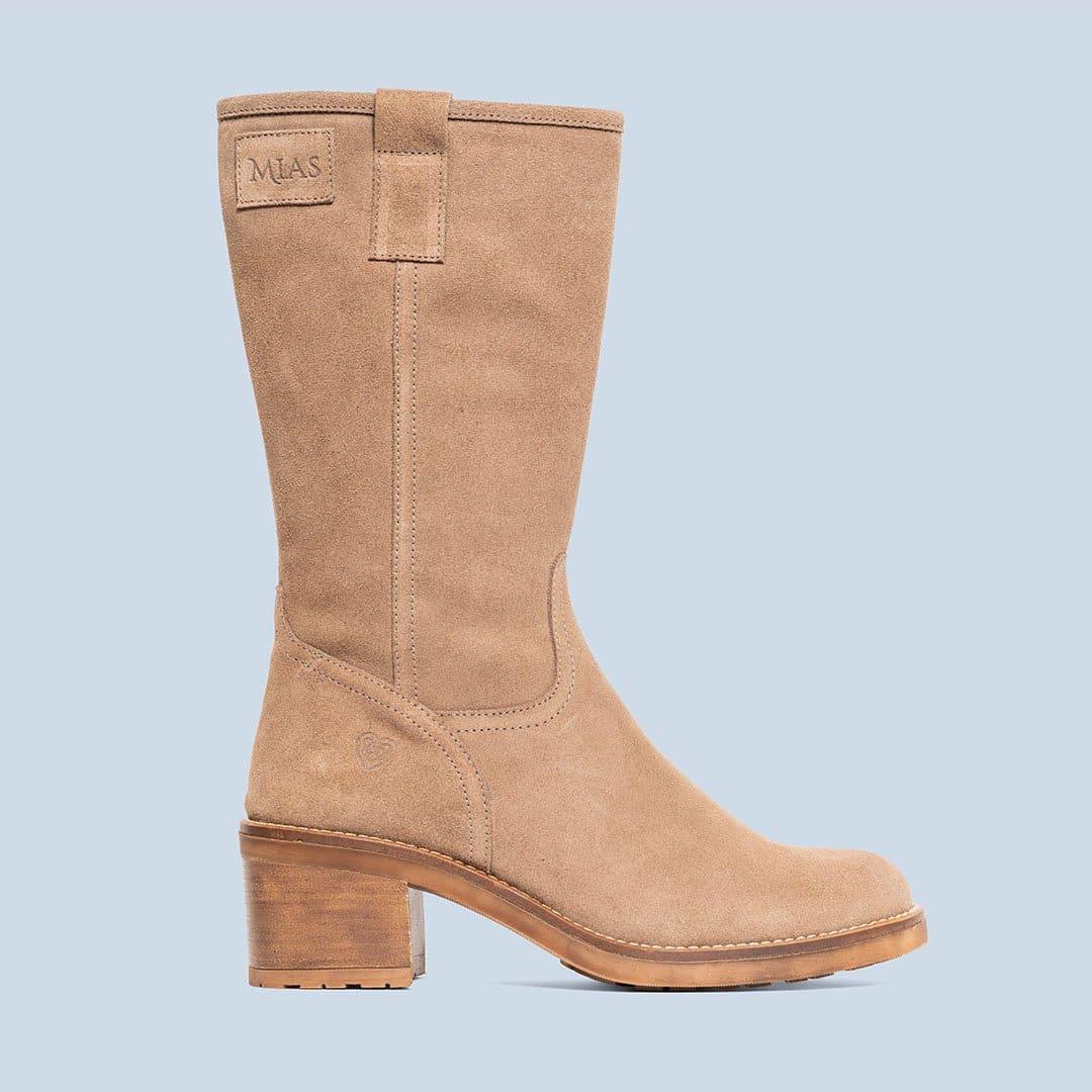 Bota de piel Azalia en serraje taupe, calzado hecho en España - foto 2