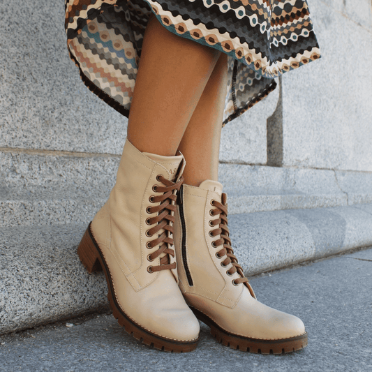 Botín acordonado piel beige - Carmen - MIAS