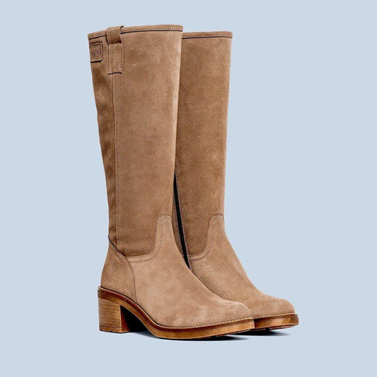 Botas altas de tacón Serraje Taupe - Mabel - MIAS