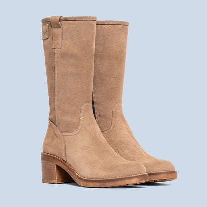 Bota de piel Azalia en serraje taupe, calzado hecho en España - foto 1