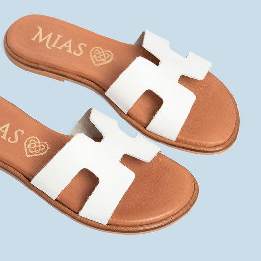 Sandalia plana mujer piel blanco -Hansa - MIAS