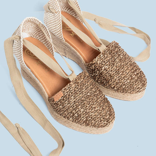 Alpargata mujer Rafia natural cuero -Alana - MIAS