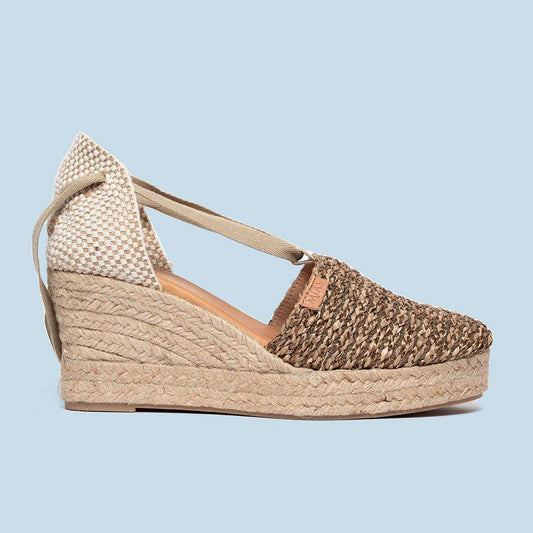 Alpargata mujer Rafia natural cuero -Alana - MIAS