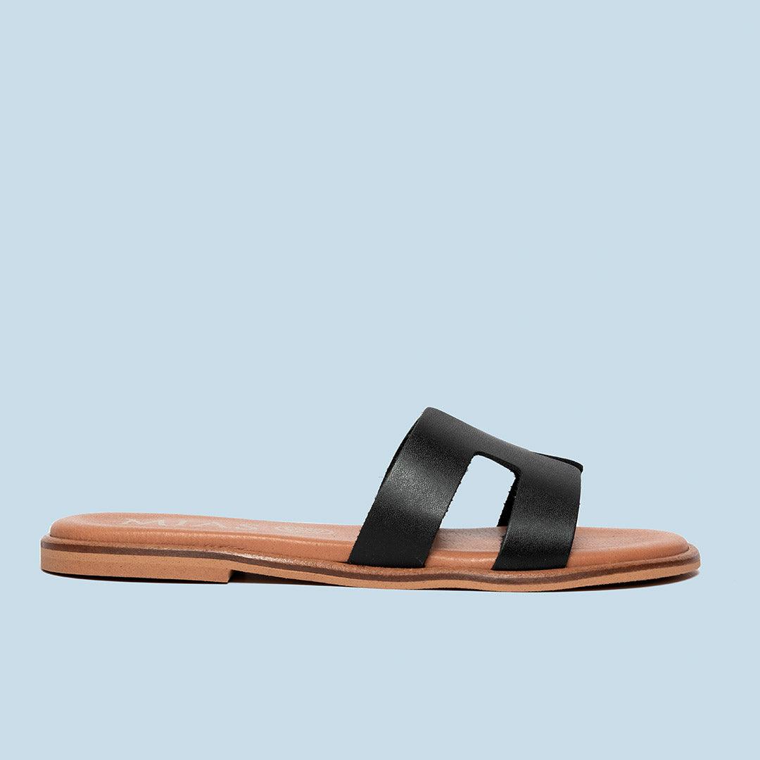 Sandalia plana mujer piel negro -Hansa - MIAS
