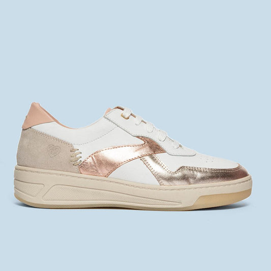 Deportivo casual de mujer en piel blanco y laminados - Emma - MIAS