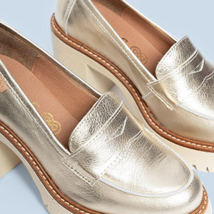 Zapatos de tacón laminado en oro - Keyla - Alpargatas MIAS